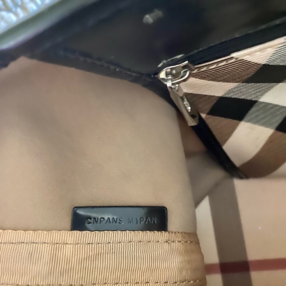 Burberry Beige Nova Check Tote with Black Trim and Red Accents - Picture 8 of 13